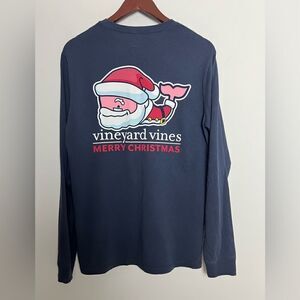 Vineyard Vines Blue Merry Christmas Santa 100% Cotton Long Sleeve Shirt Size S